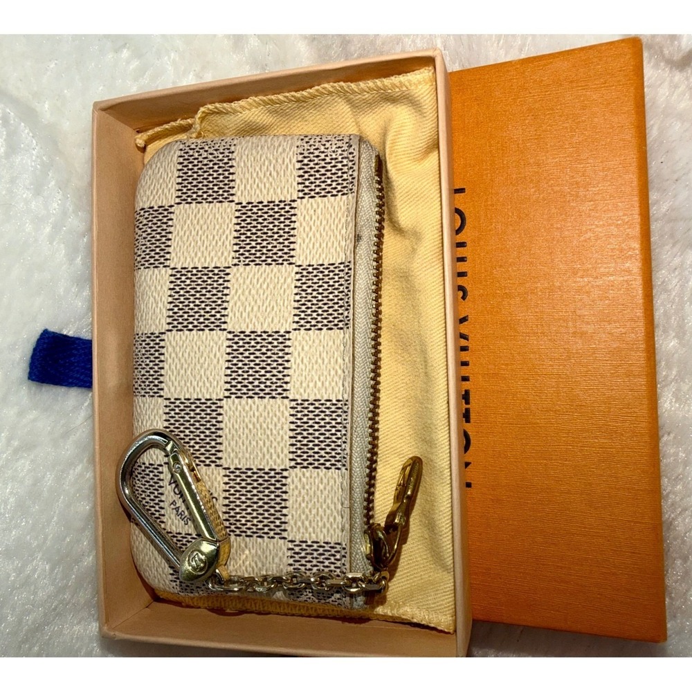 Louis Vuitton Damier Azur Canvas Key Pouch Coin Purse Chain Charm Holder - Picture 12 of 12